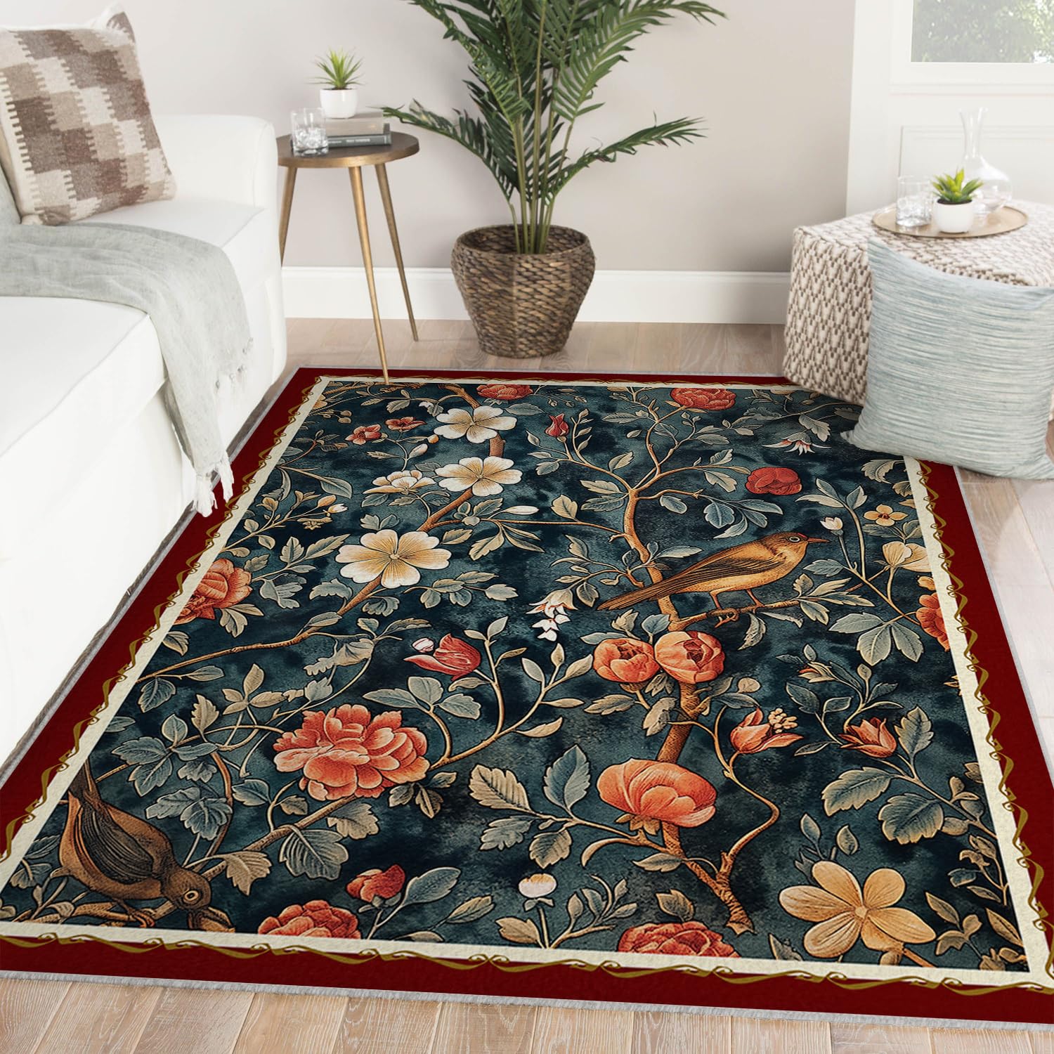 Grand tapis floral vintage pour créer un coin lecture cosy