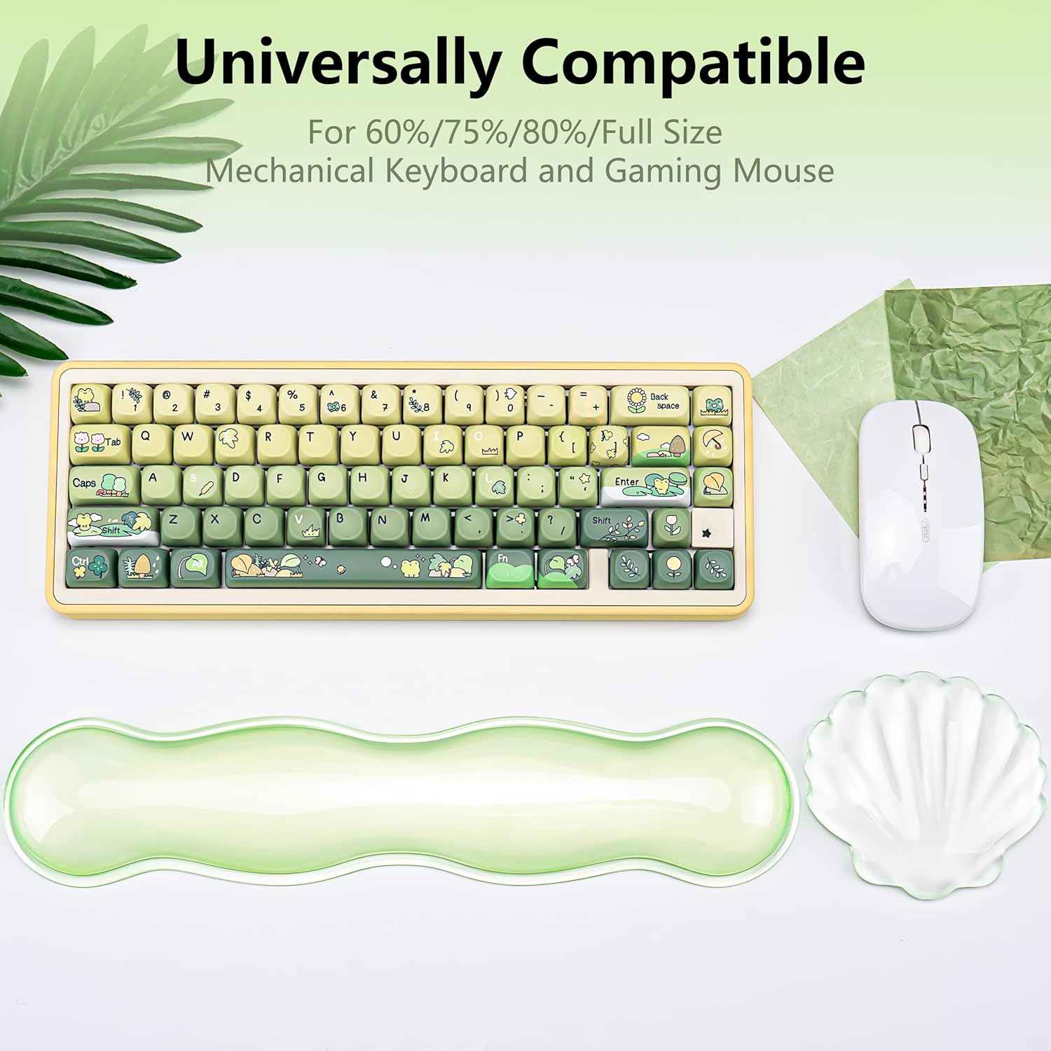 Gel Wrist Rest for Keyboard and Mouse - Green Soft Ergonomic Silicone Wrist Rest, Clear Cute Desk Accessories for Gaming, Computer, Laptop