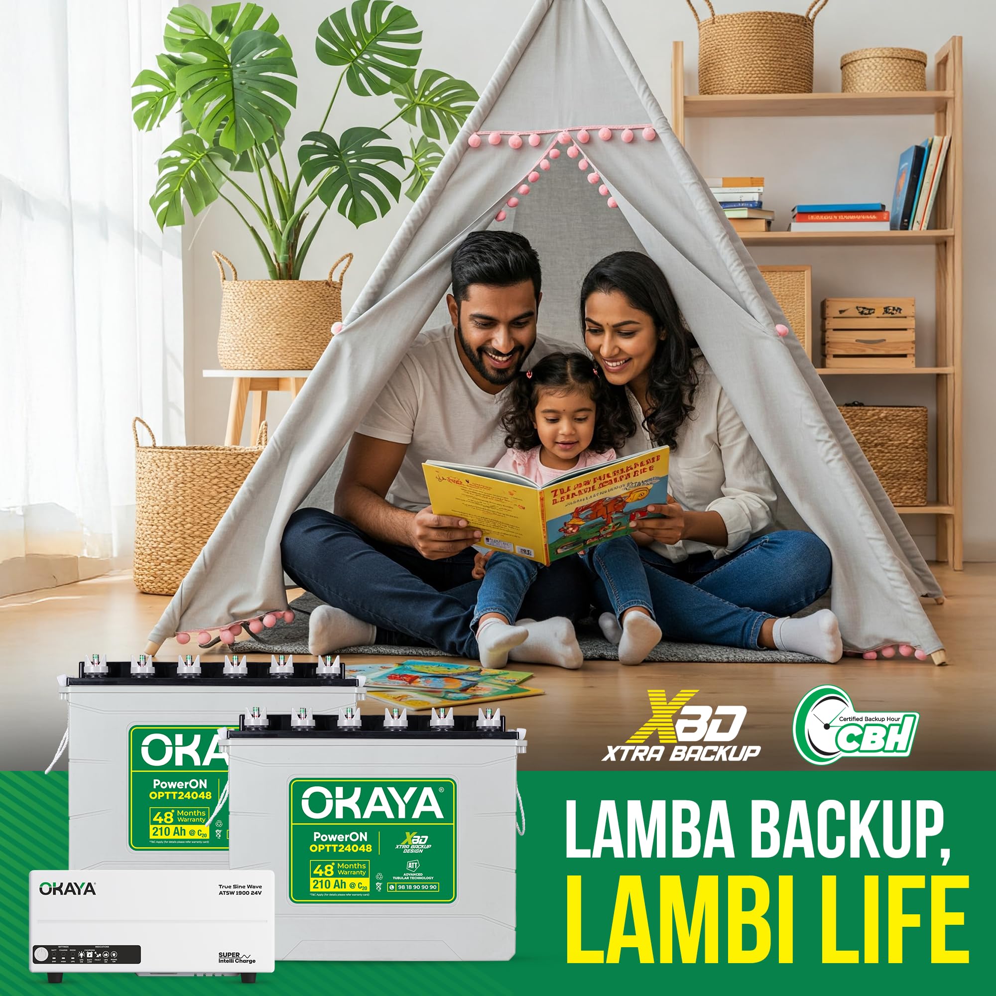 Okaya Inverter with Two Batteries Combo for Home,Office & Shops