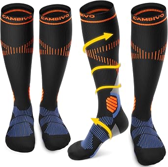 CAMBIVO Compression Stockings for Men and Women 2 Pairs 15-20 mmHg Compression Socks with Padding Breathable Support Stockings for Running Sports Travel Flight & Everyday Use