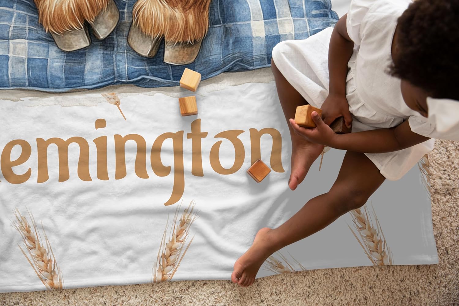Baby Highland Cow Personalized Baby Boy Name Blanket (50 x 60 Toddler/Kids)