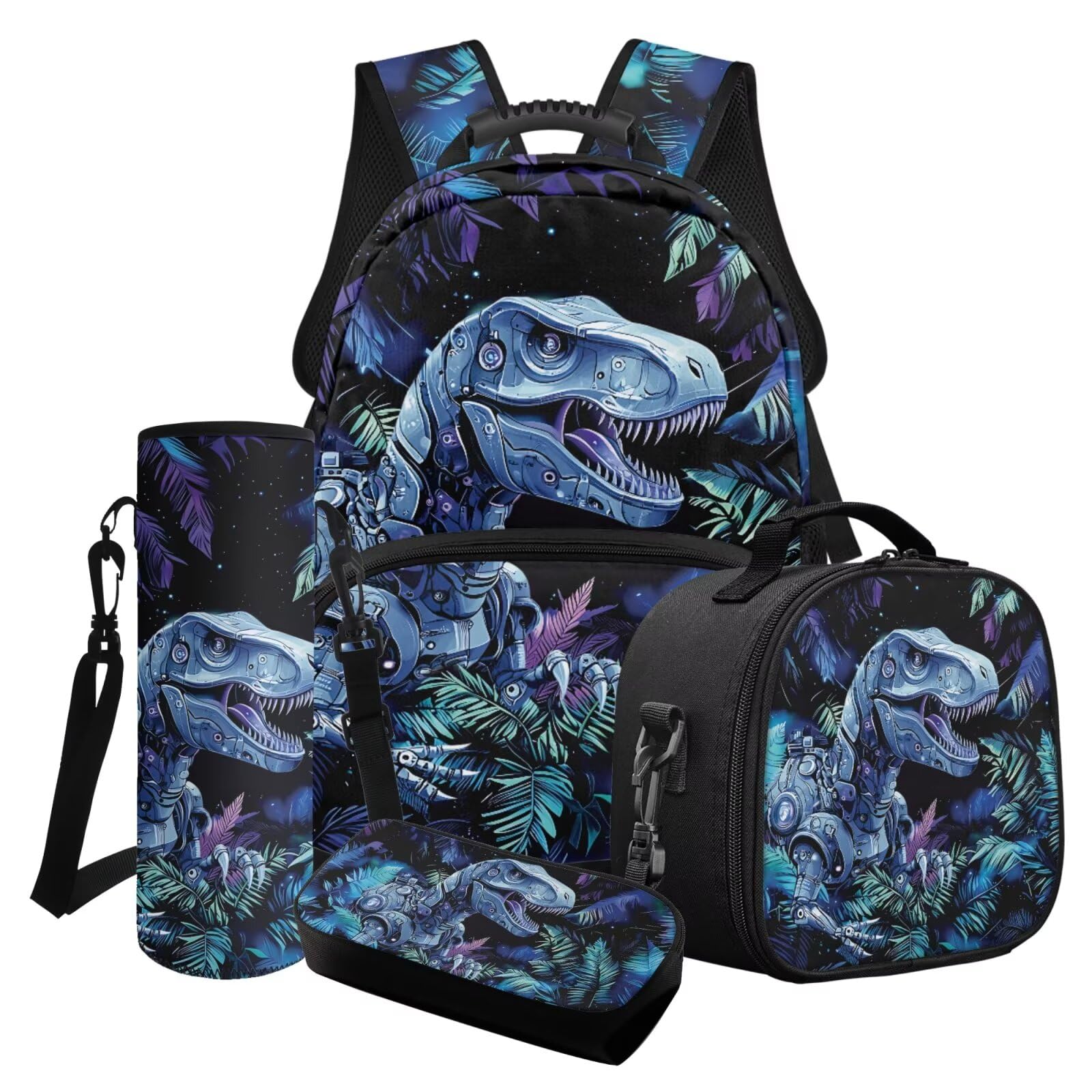 Wanyint Set 4 in 1 zaino per ragazzi, con borsa per libri scolastici, borsa termica per il pranzo, astuccio portaborraccia per bambini