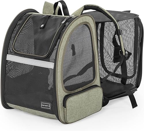 Vista 11 de Petsfit Mochila transportadora para perros, mochilas para gatos expandibles con gran ventilación, alfombrilla de forro polar, perfecta para Gris