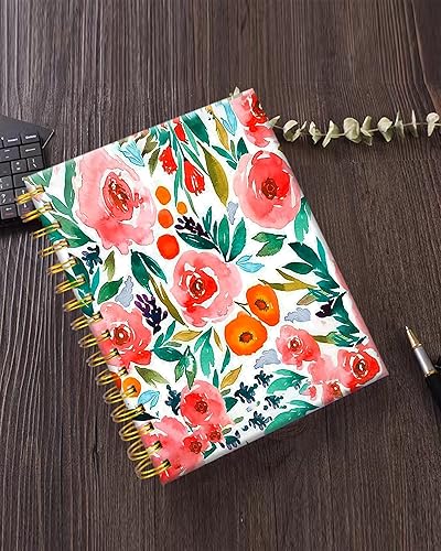 Vista 11 de iampanda Cuaderno con espiral, diseño floral, encuadernación fuerte de doble alambre con papel de primera calidad para niñas y mujeres, 60 hojas A5