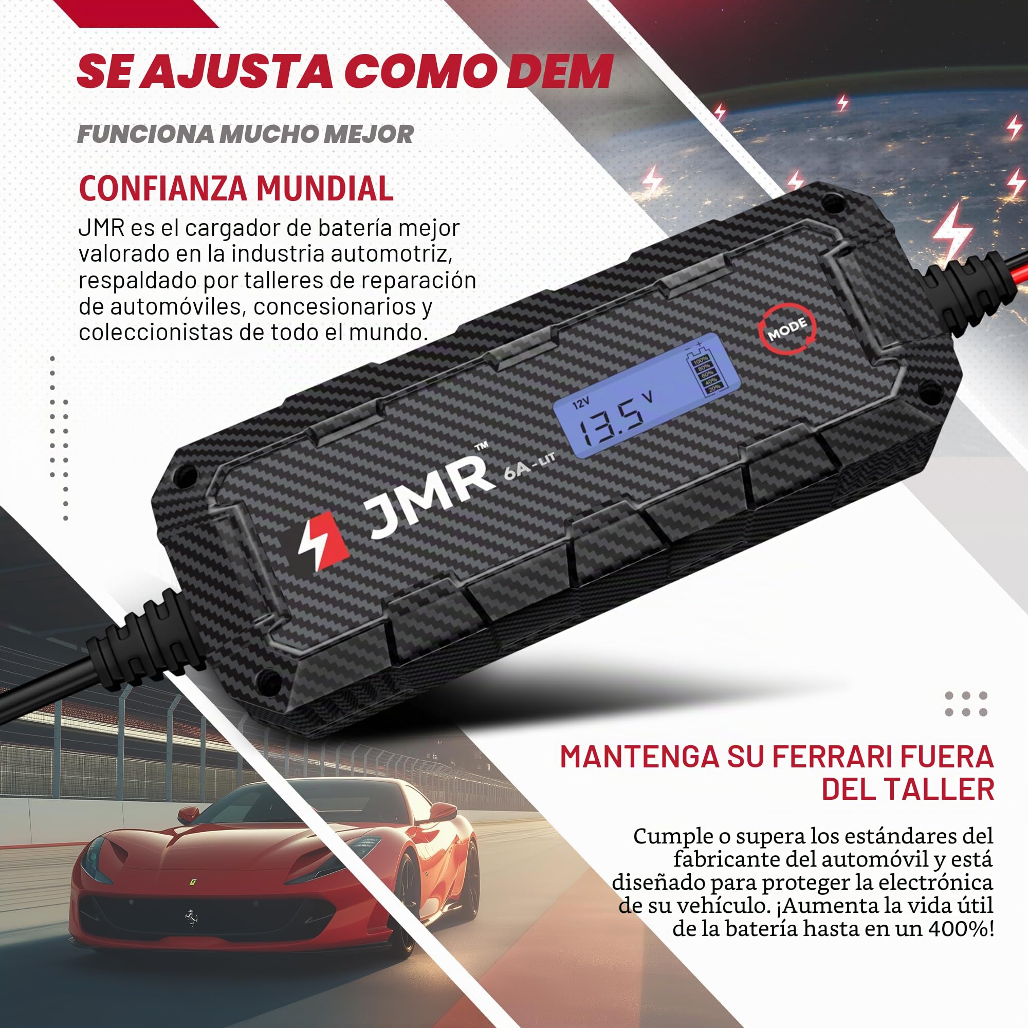 JMR Cargador de Bateria para Ferrari 488 F8 California T Portofino 812 Roma 296 GTC4Lusso FF F12 Purosangue Mantenedor de Carga Acondicionador (Puerto Magnético, Añadir Modo Litio)