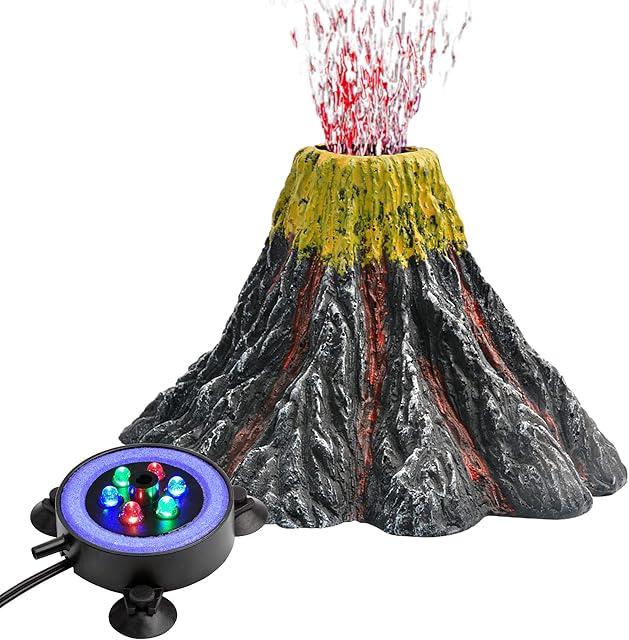 NICREW Aquarium Volcano Ornament Kit, Air Bubbler Decorations for Fish Tank, Aquarium Air Bubbler with LED Light