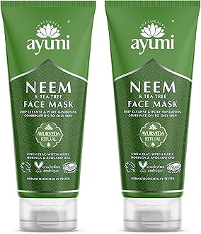 Neem & Tea Tree Face Mask | Oil Control Clay Mask for Oily Skin |Green Clay Face Mask for Acne Treatment |Kaolin Clay Mask for Pores |Witch Hazel to Soothe Irritation|Mask for Face care |2x100ml