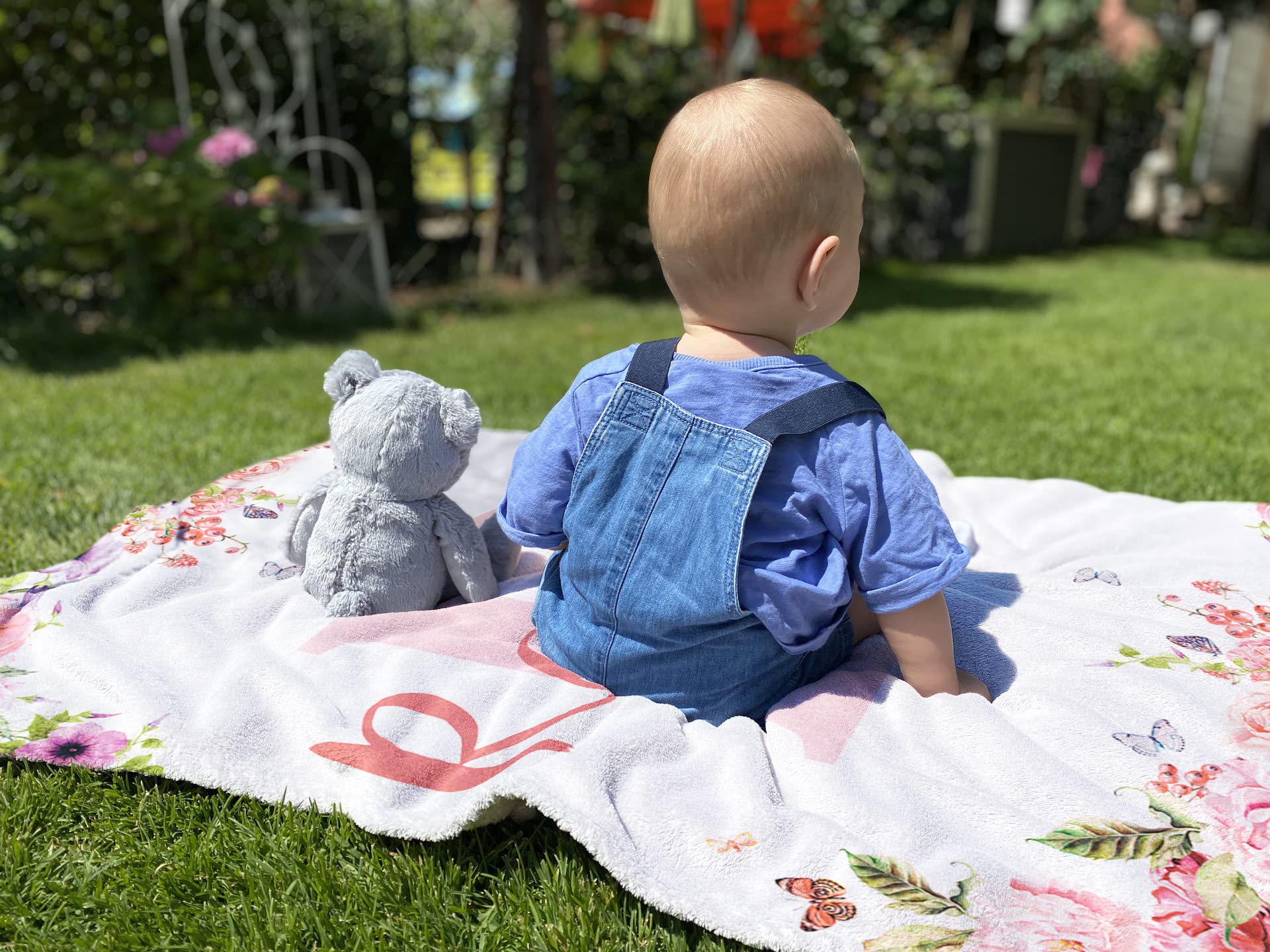 Yoke Style Personalized Flannel Swaddle Blanket for Girls, 32x48 inches, Custom Baby Blanket with Name, Newborn Gifts for Baby Shower, Birthday