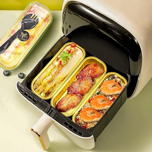 Miniatura 6 de QUIETART Paquete de 100 mini moldes de papel de aluminio con tapas tazas rectangulares para hornear de 68 onzas latas desechables para hornear mini