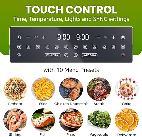 Miniatura 7 de Elite Gourmet EAF1055D - Horno freidora de aire de doble zona, 11 cuartos de galón, capacidad con divisor, acabado de sincronización, cesta apta