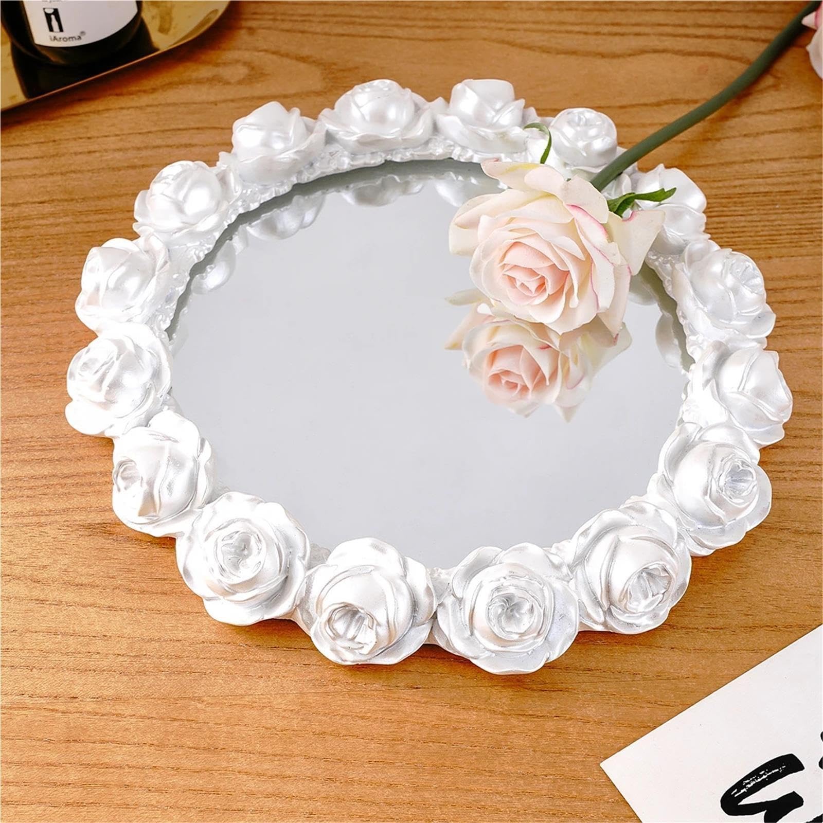 Bandeja Decorativa con Acabado De Espejo Resina En Forma Garron Rosa