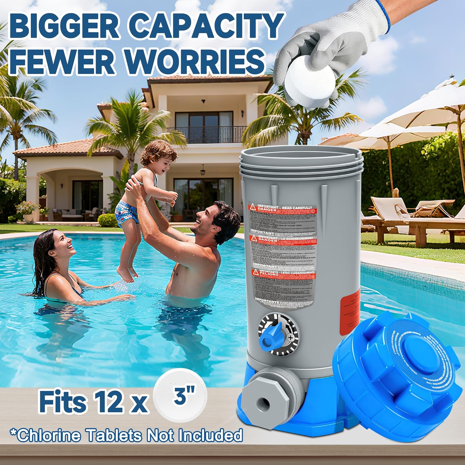RovPool Offline Automatic Pool Chlorinator,9 lbs Capacity Pool Chlorine Feeder,Easy Set Automatic Chlorinator Feeder with Adjustable Output,Chlorinator for Inground/Above Ground Pool Chlorinator,Blue