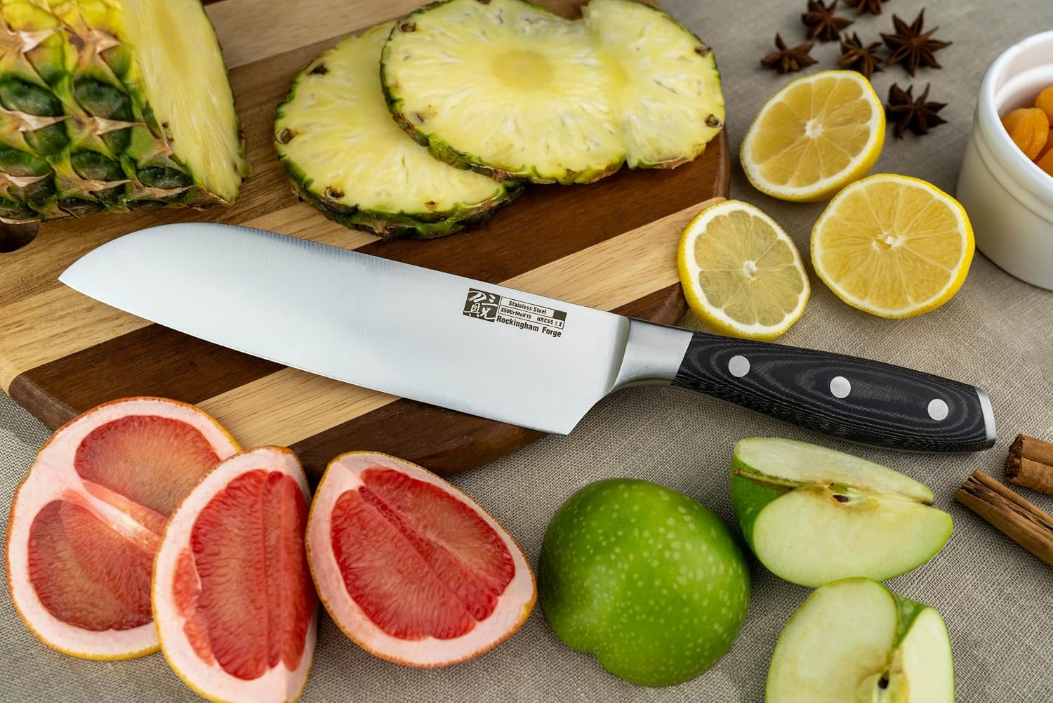 Rockingham Forge Santoku Kitchen Knife, 40 x 7 x 3 cm, Micarta Handle