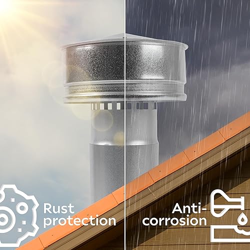 Miniatura 3 de Tapa de lluvia para techos de 4 pulgadas, cubierta de ventilación de techo redonda de acero galvanizado con junta de goma aislada, tapa de chimenea