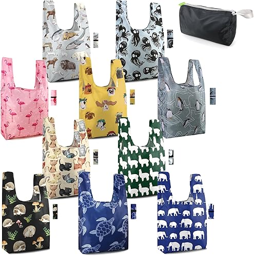 Vista 87 de BeeGreen Bolsas de compras plegables reutilizables con asas, paquete de 12 bolsas de tela de poliéster resistente, bolsas grandes reutilizables