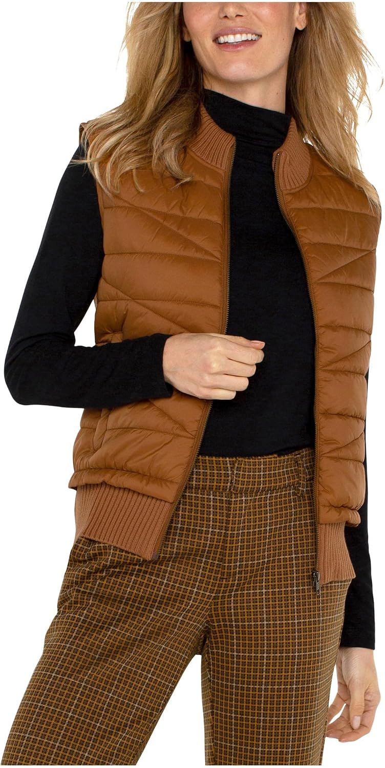 Liverpool womens Petite Sleeveless Quilted Front Full Zip Sweater Vest