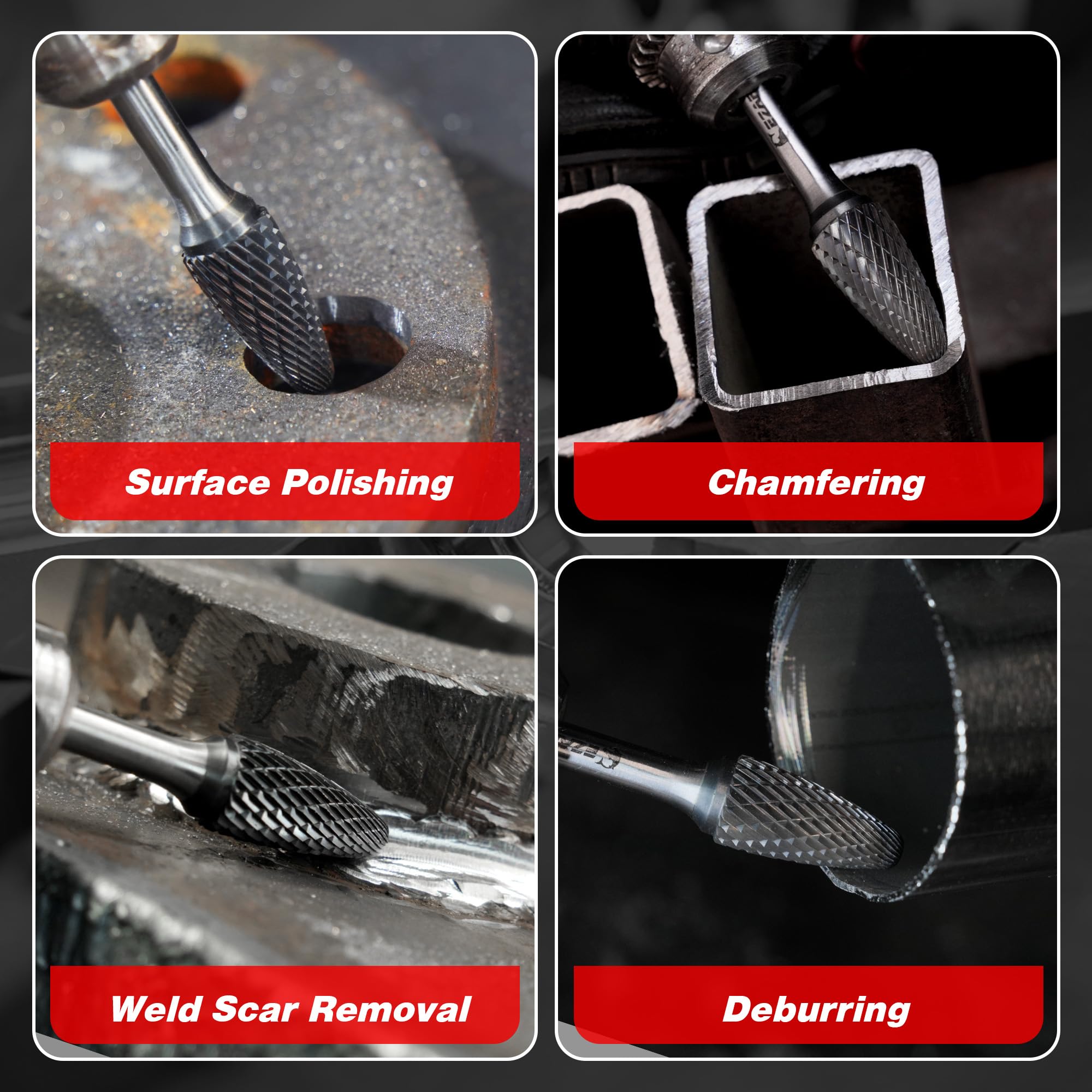 EZARC AlCrN Fraise rotative en carbure (Pro), Fraise à double tranchant en carbure SF-5 avec tige de 6,35 mm pour meuleuse pneumatique, Fraise de coupe pour travail des métaux durs, Lot de 1