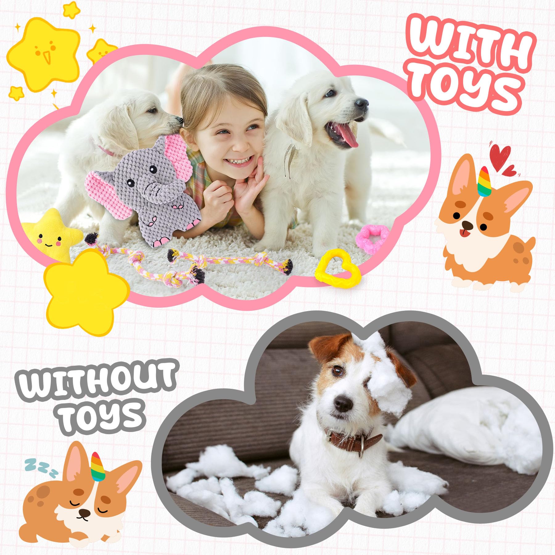 Pink Puppy Toys - 9 Pack for Teething & Boredom -7 Pink Puppy Toys - 9 Pack for Teething & Boredom -7