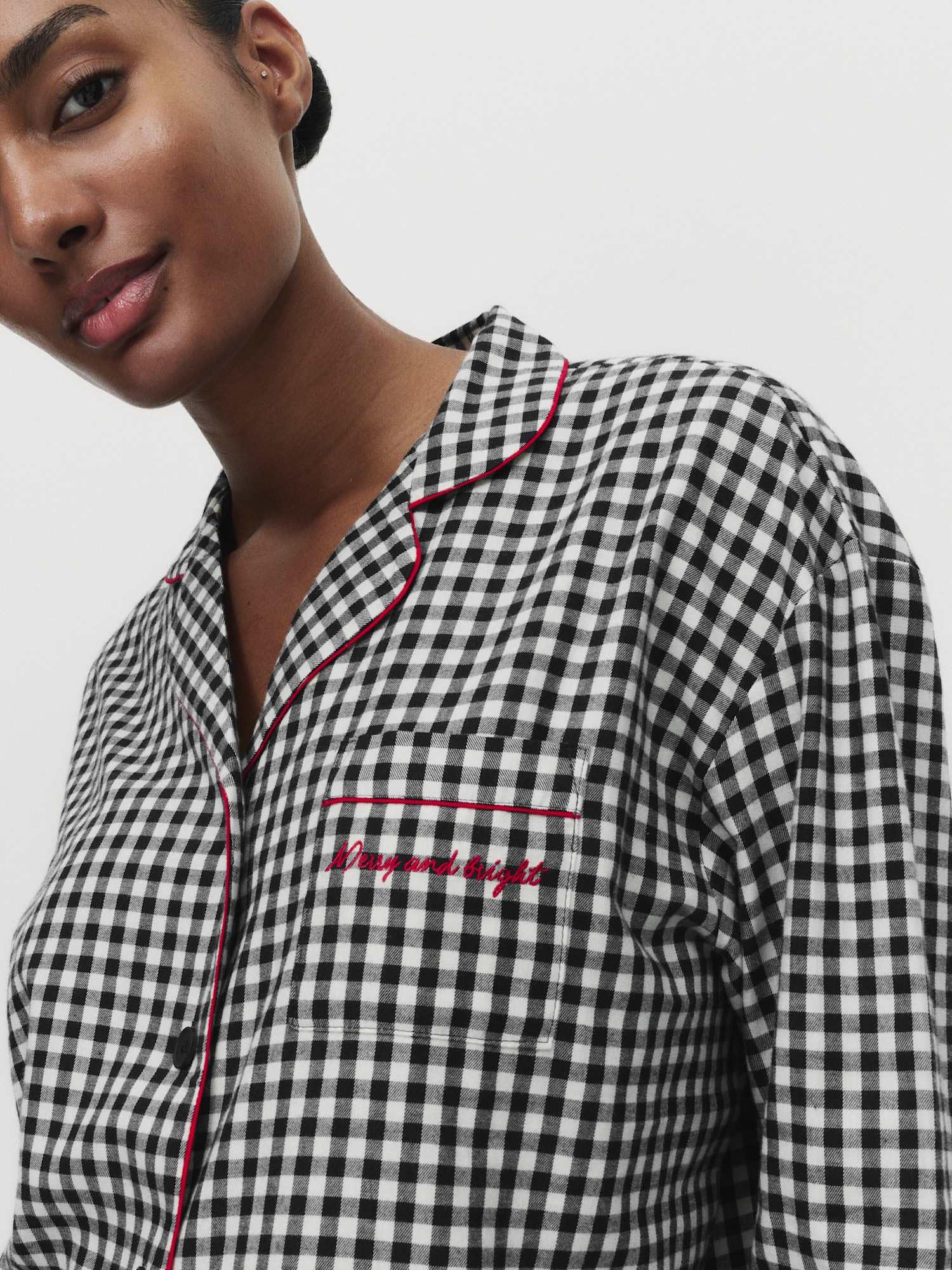 Marks & Spencer Pyjama Noël Famille à Carreaux Femme en Pur Coton, Coupe Standard, Finition Brossée, avec Poches