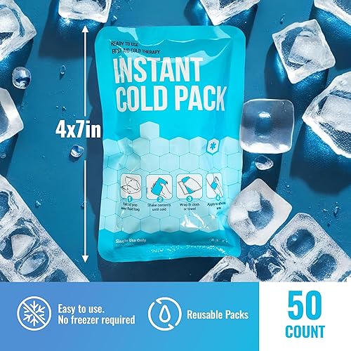Miniatura 5 de ICEWRAPS Paquete frío instantáneo 4 x 7, caja a granel de 50 unidades | Bolsa de hielo instantánea de compresión fría para emergencias | Paquetes de
