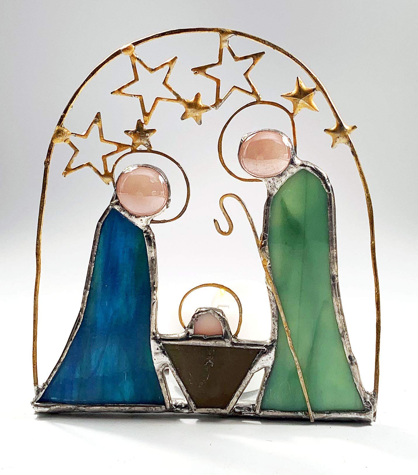 Standing Stained Glass Handmade Nativity or Creche