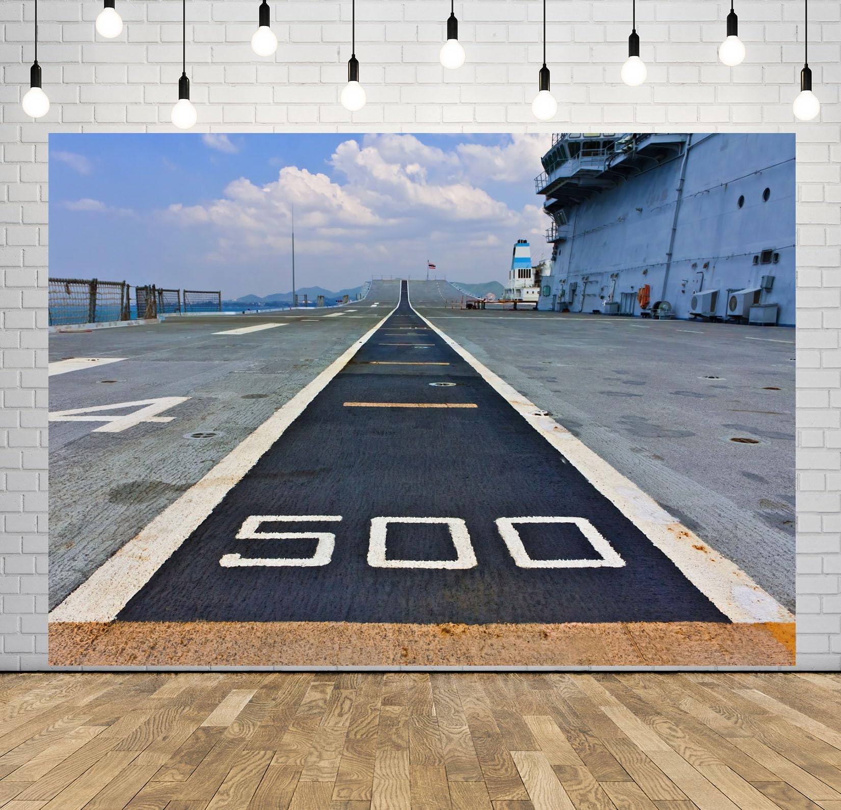 12x10FT (3.6x3m) Pista Sul Ponte Di Portaerei Sfondo Fotografico | Pista Di Atterraggio Navale Fondale In Tessuto,Grande Numero Sul Ponte,Per Eventi Aeronautici E Foto Di Viaggio,Photo Booth