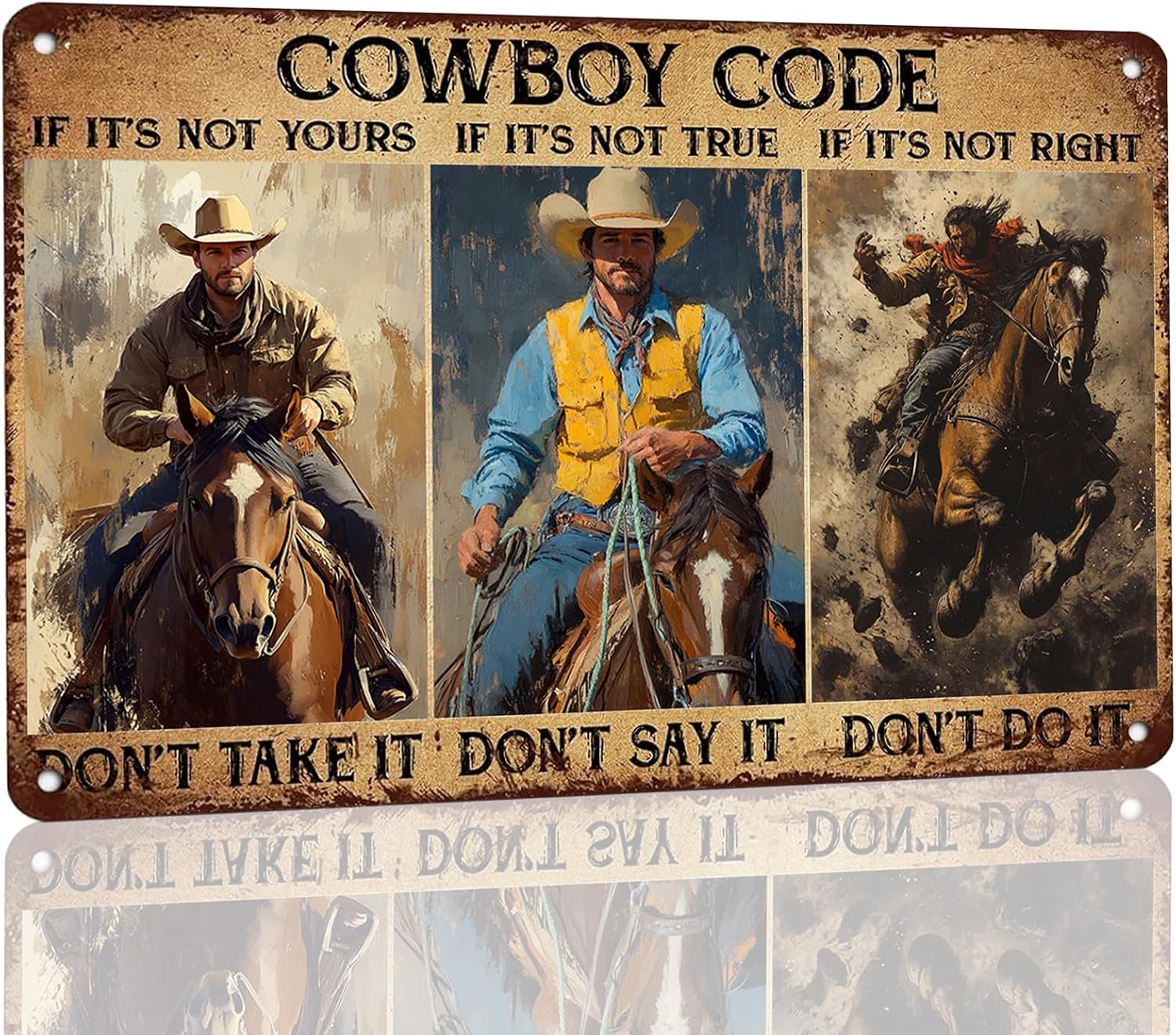 CCPARTON Vintage Metal Sign Cowboy Code Metal Tin Sign For Home Outdoor Indoor Office Bar Yard Decor 8x12 Inch