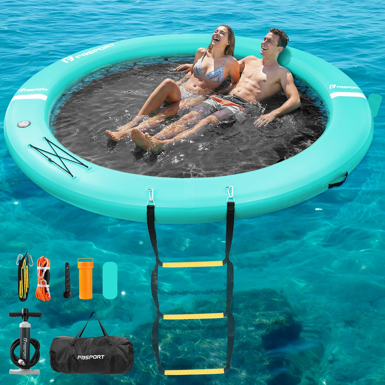 FBSPORT Schwimmende Insel für mehrere Personen, runde Schwimmplattform mit Getränkehalter, strapazierfähige Schwimminsel für See, rutschfeste Schwimmplattform für Pool & Meer, wahlweise 6/8/10 Fuß