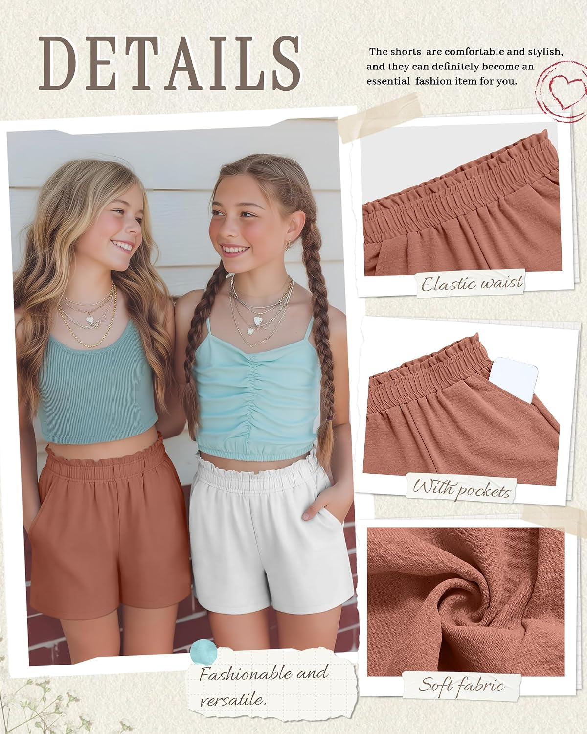 Yooo's Vivi 3 Pack Girls Shorts Kids Casual Ruffle Elastic High Waist Pull on Shorts with Pockets Teen Summer Clothes
