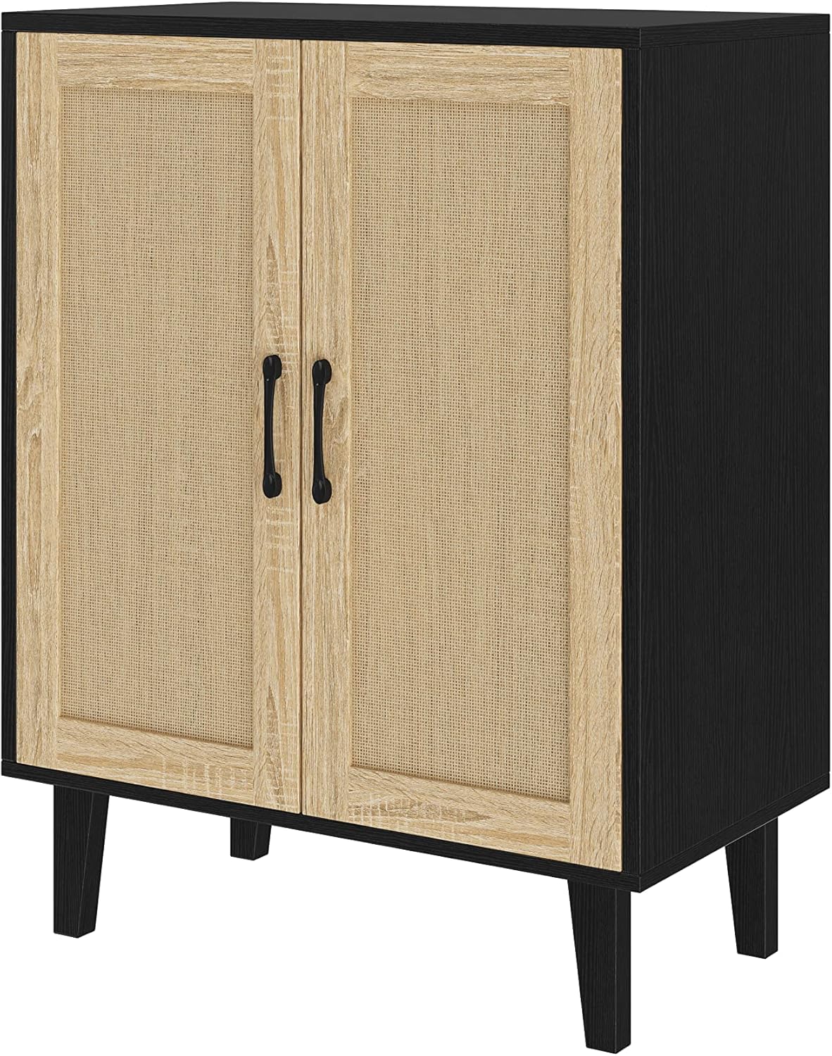 Panana Buffet Cabinet Sideboard with Rattan Decorated Doors Kitchen Storage Cupboard Accent Cabinet (Black)