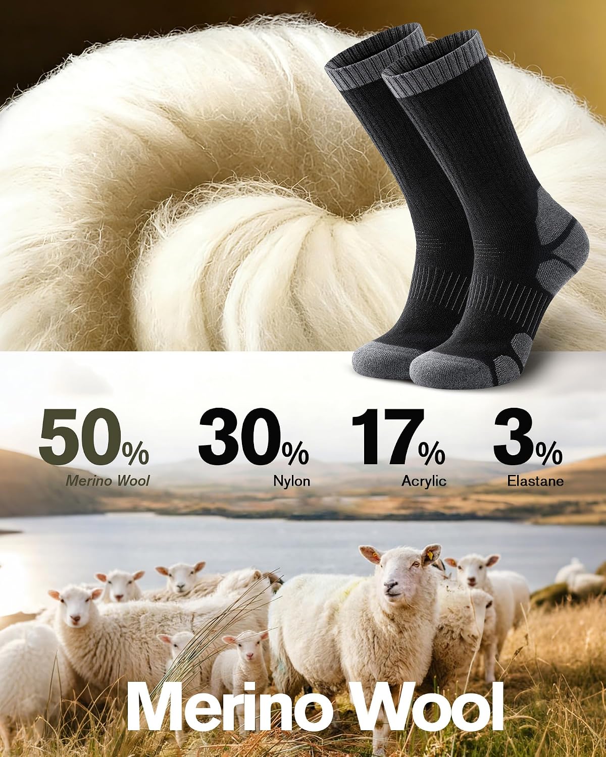TANSTC Merino Wool Hiking Socks, Moisture Wicking image 4