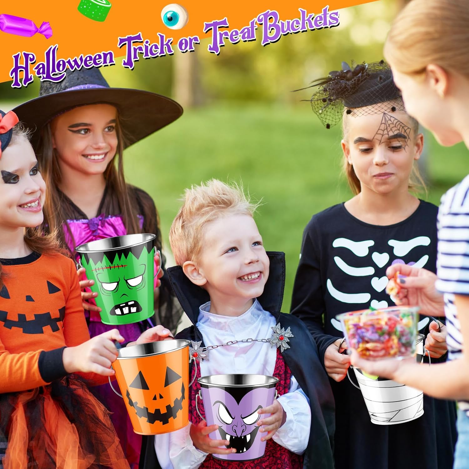 Tioncy 24 Pcs Halloween Pumpkin Bucket Bulk Metal Trick Treat Party Favors Pail with Handle Small Candy Pumpkin Bucket Jack O Lantern Basket for Trick or Treat Party Favor Supplies