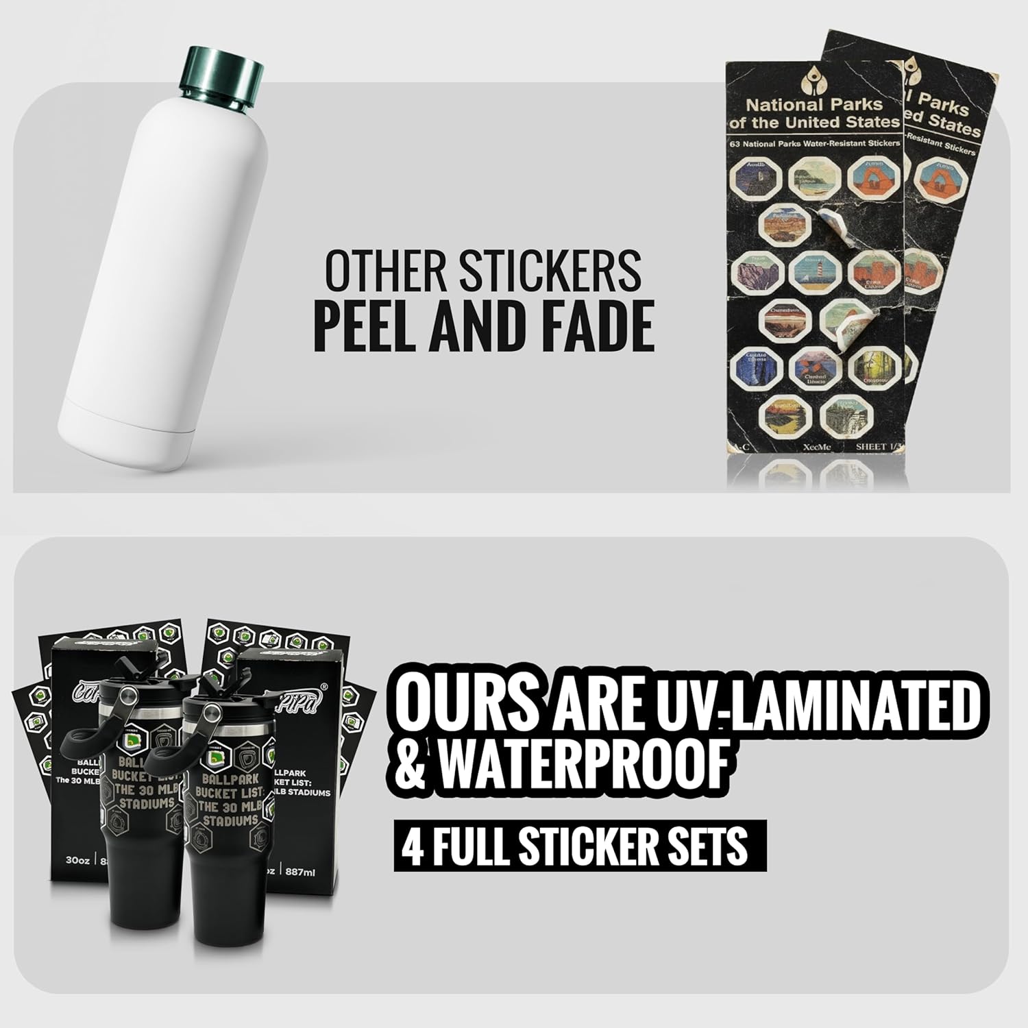 MLB Water Bottle 2-Pack – Vacuum-Insulated 30 oz Stainless Steel Stadium Tracker, 4 Sticker Sets – Track Every Stadium Together – The Ideal Gift for Baseball Fans – Botellas de Béisbol con Pegatinas