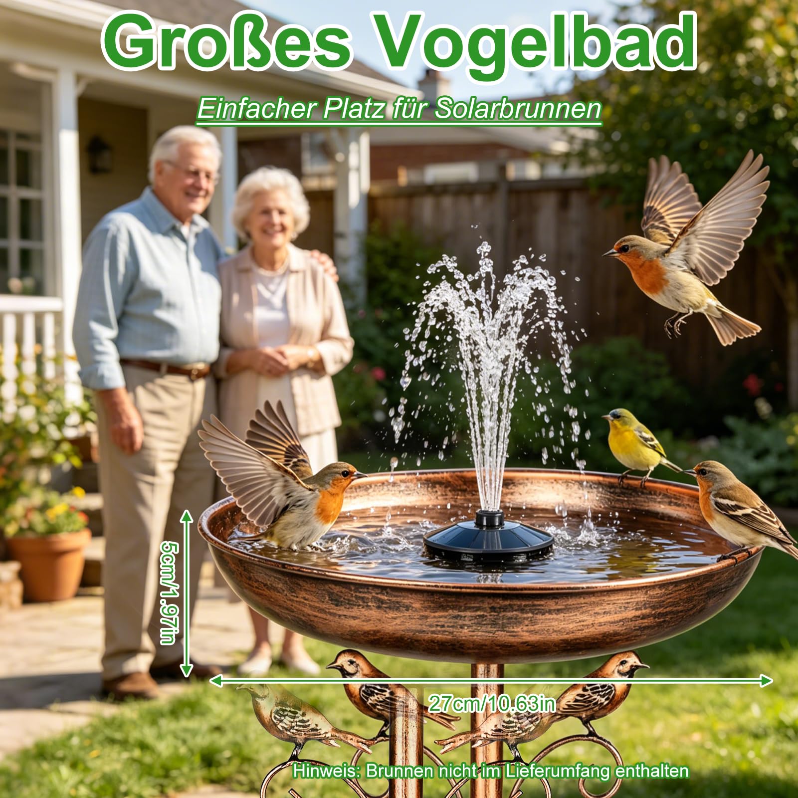 Vogeltränke Stehend,Vogelbad für Draußen Garten,Vogeltränke Metall Vintage mit Stabiler 5-Zinken-Basis,Vogeltränkes Winterfest Futter Wasserschale