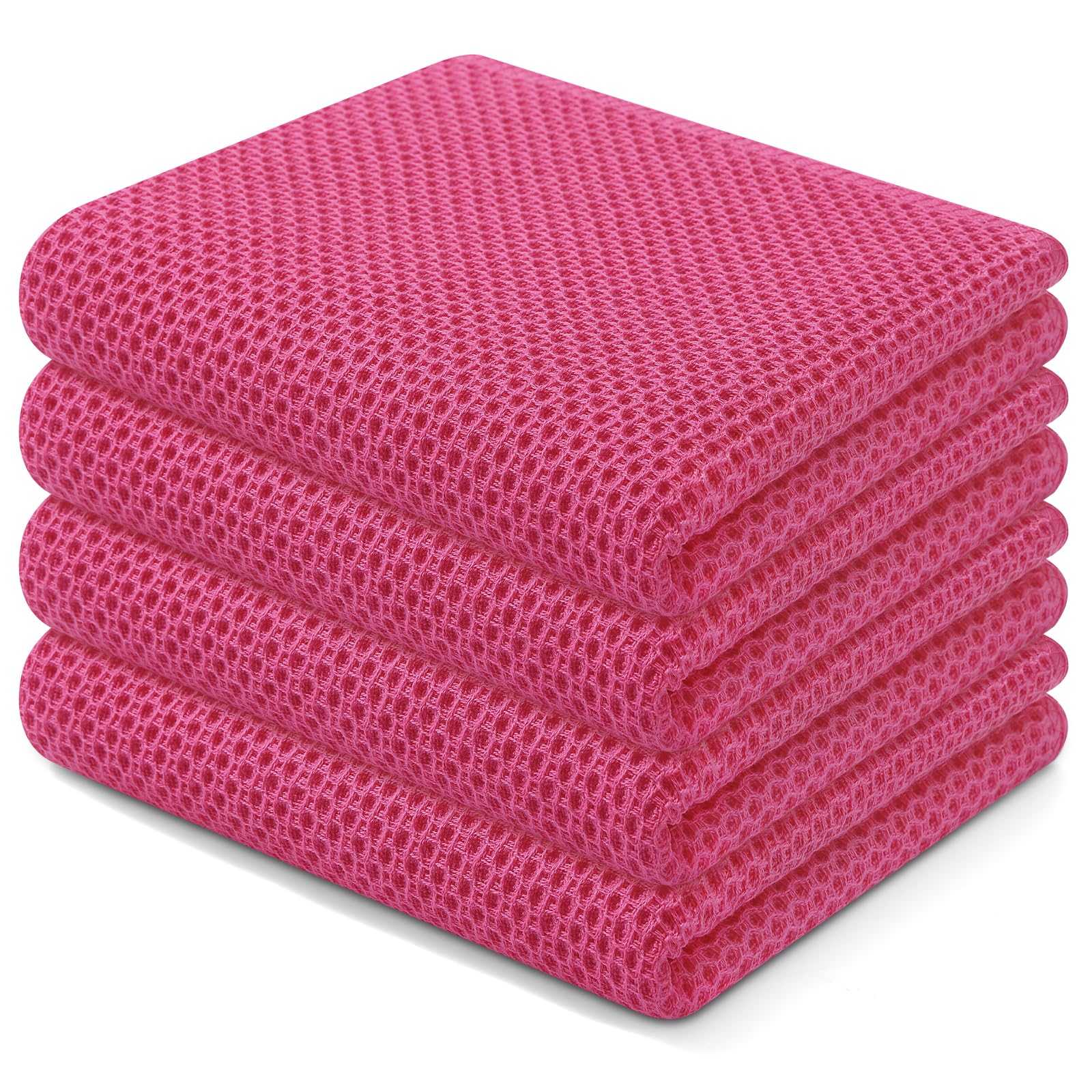 Homaxy 100% Cotton Waffle Weave Kitchen Dish Towels 4-Pack, Hot Pink