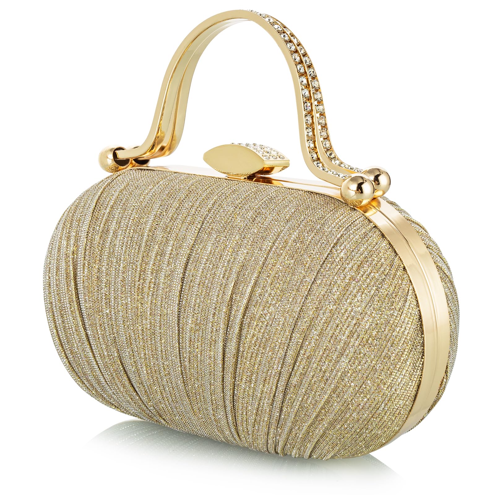 YYW Rhinestone Clutch Purses For Women Evening Handbag Pleated Glitter Bag for Wedding Party (Gold)