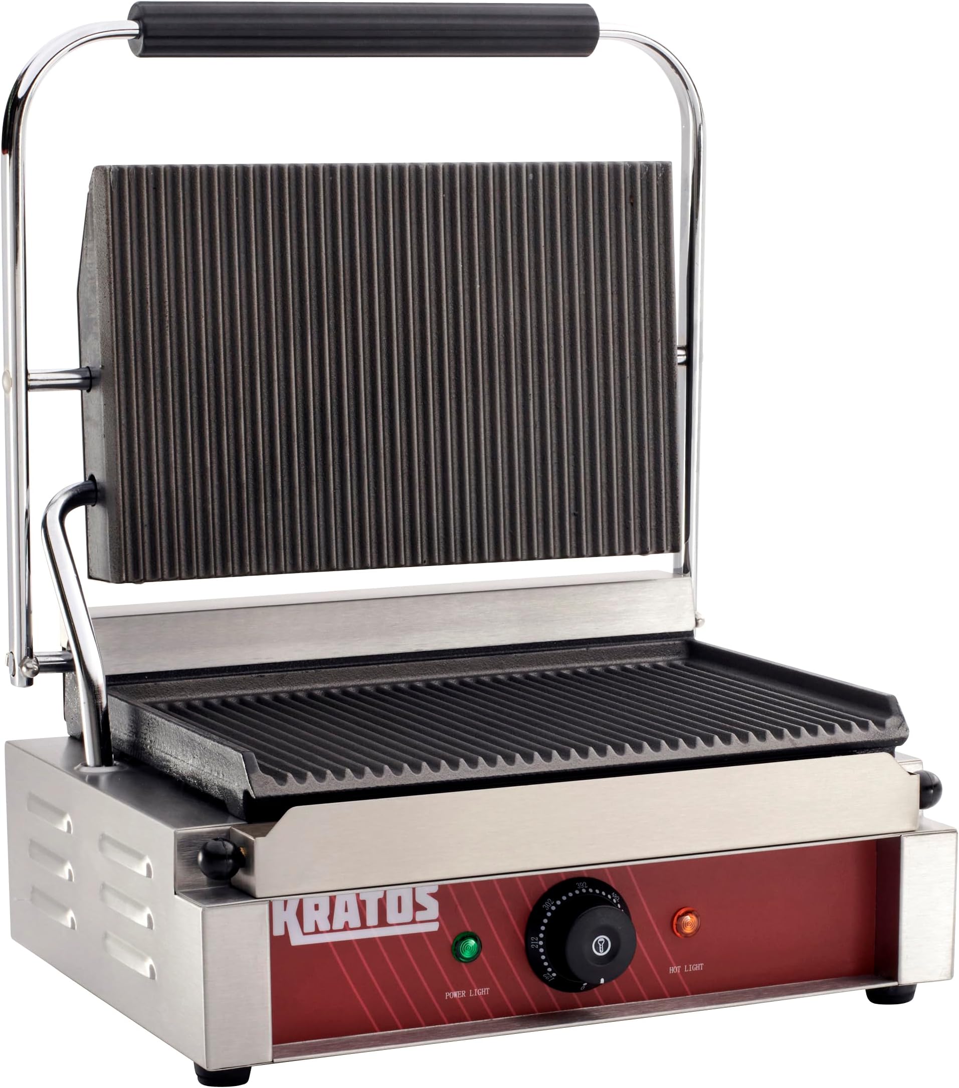 Kratos Commercial Electric Panini Sandwich Grill with Grooved Plates, 14" x 9" Cooking Surface, Commercial Countertop Panini Press, 120V, 1750W (29Y-020)