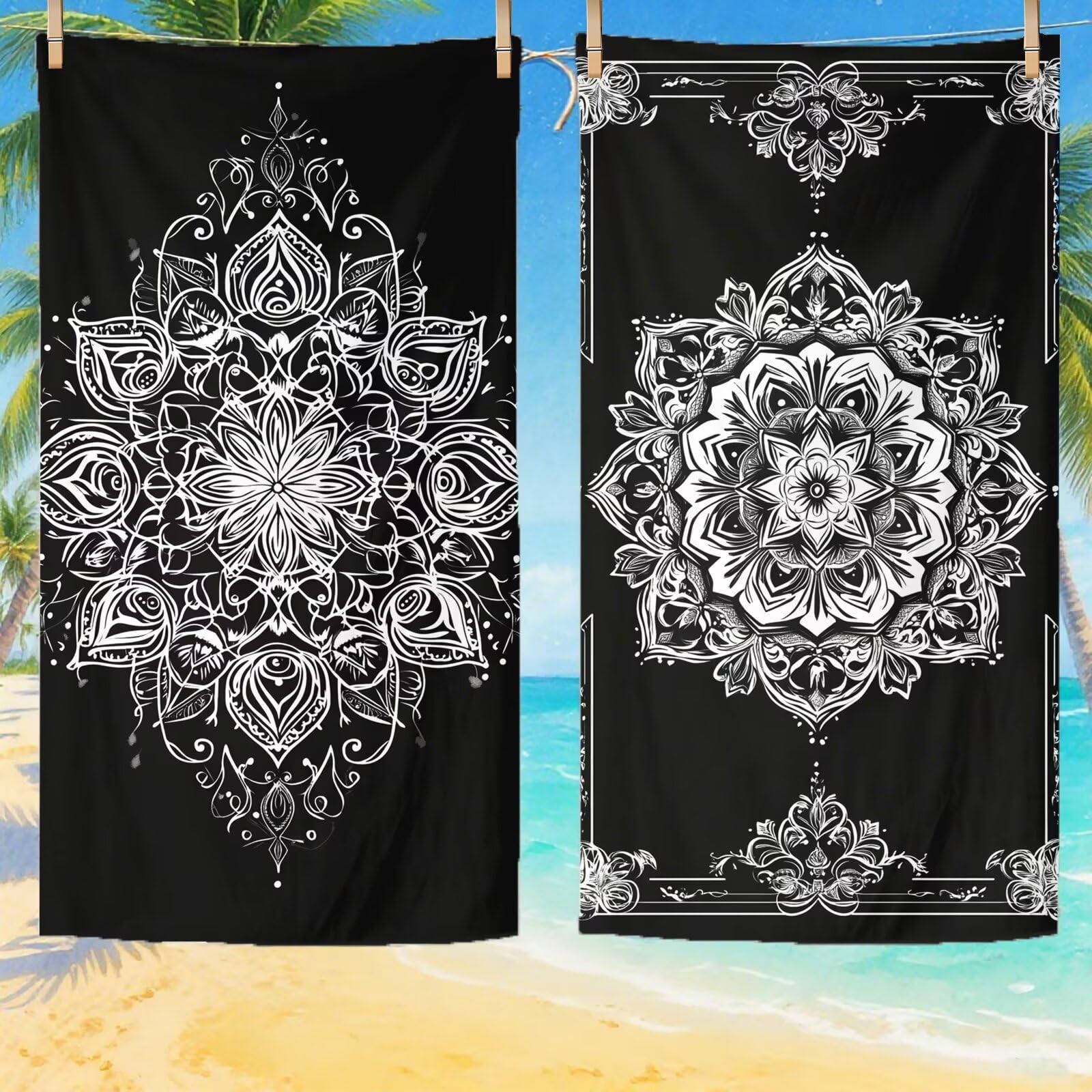 Toallas de Playa Microfibra Negro Toalla Playa Grande 180x90 cm Mujer Hombre Secado Rápido Absorbente Toallas Gimnasio Suave Sin Arena Ligera Toalla Microfibra para Playas Piscina Viajes Camping Q-774