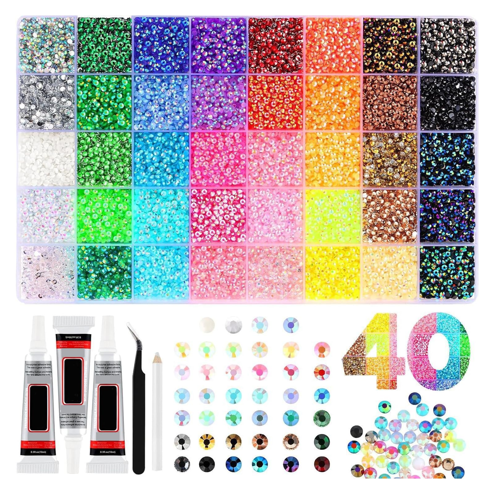 40 Colors Bedazzling Kit, Resin Jelly Rhinestones for Bedazzling, 32000 Pcs 3mm Nail Art Rhinestones Flatback Gems for Crafting, Bedazzling Kit with Glue for DIY Nails Crafts Clothes Shoes