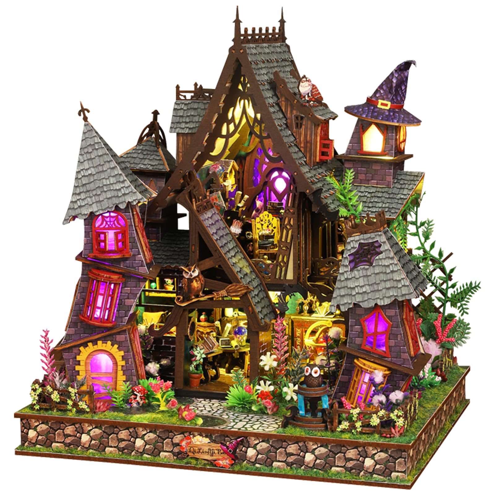 Spilay Strange Castle Miniature House Kits For Adults, DIY Miniature House with LED Light & Music Box, Wooden Model Kit, Magical Bookshelf Insert Decor Gift — image 1