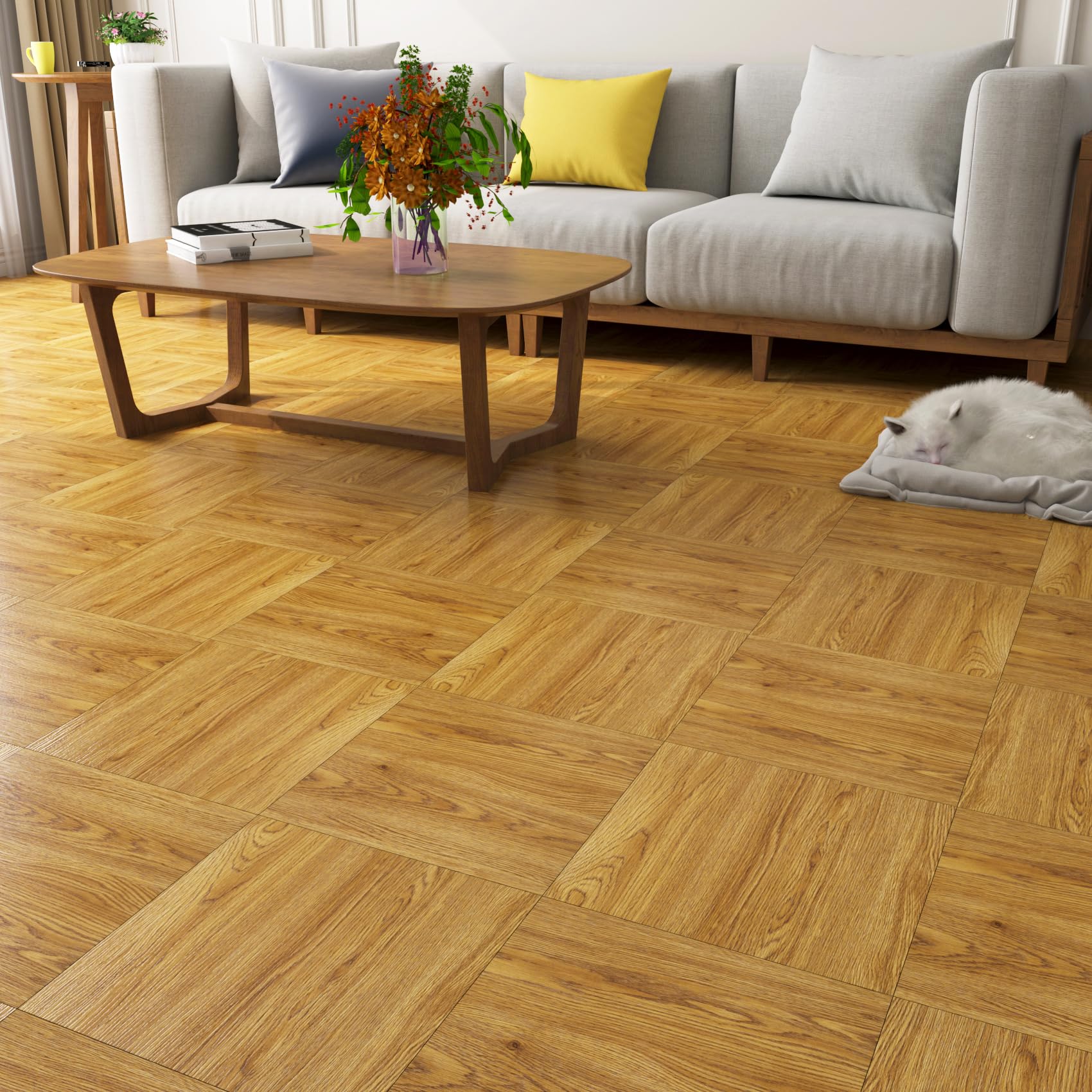 LaCheery Azulejos de madera marrón para despegar y pegar, tablones de vinilo impermeables, paquete de 36 unidades de 12 x 12 pulgadas, tablones de madera laminada, despegar y pegar, azulejos adhesivos