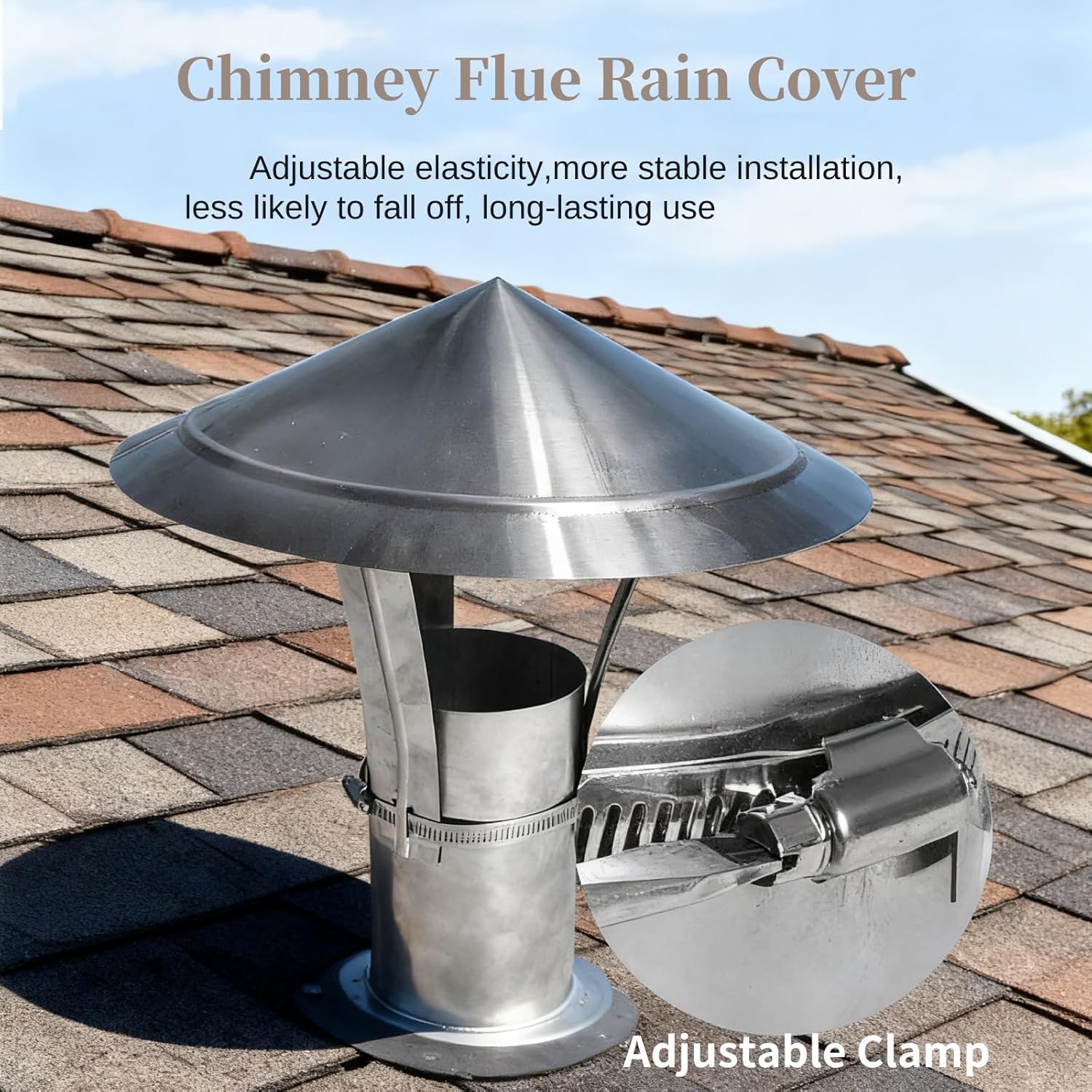 Chimney Cap Tapered Top Cowl 50 70 80 100 120 13 160 180 200 mm 304 Stainless Steel Adjustable Vent Stove Pipe Guard(150mm/5.9in)