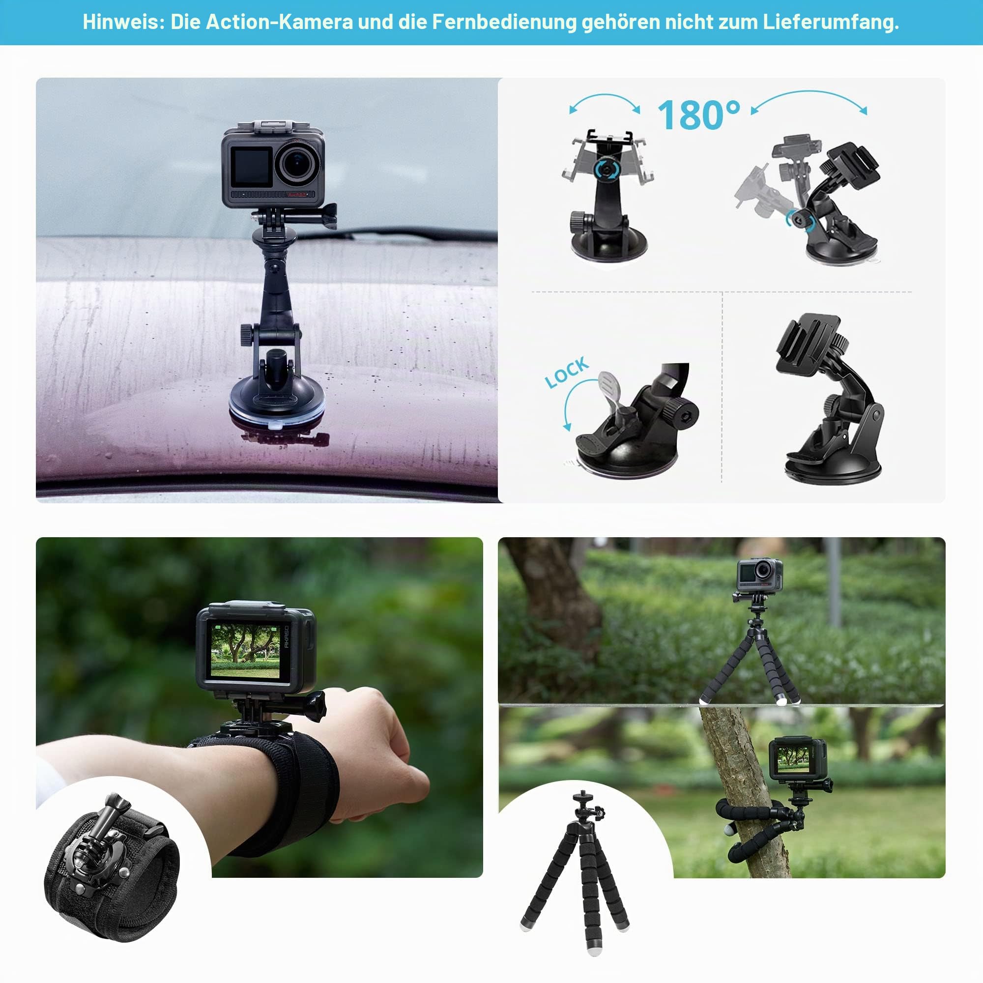 AKASO 60 in 1 Action Cam Zubehörset mit Sammeltasche, kompatibel mit EK7000/EK7000 Pro/Brave 4/Brave 4 Pro/Brave 7 LE/Brave 7/V50X/V50 Pro/V50 Elite/GoPro/DJI/Action Kamera