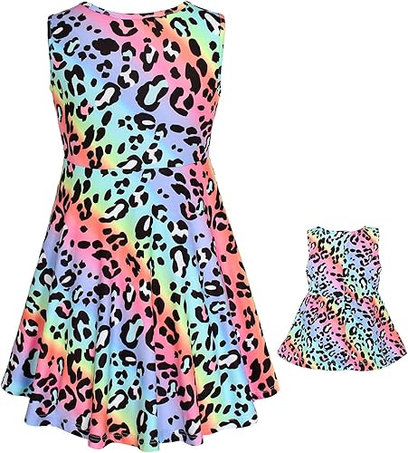 Miniatura 2 de JESKIDS Vestidos a juego para muñecas y niñas, vestido de unicornio sin mangas, vestido de verano de 18 pulgadas, muñeca de 3 a 9 años