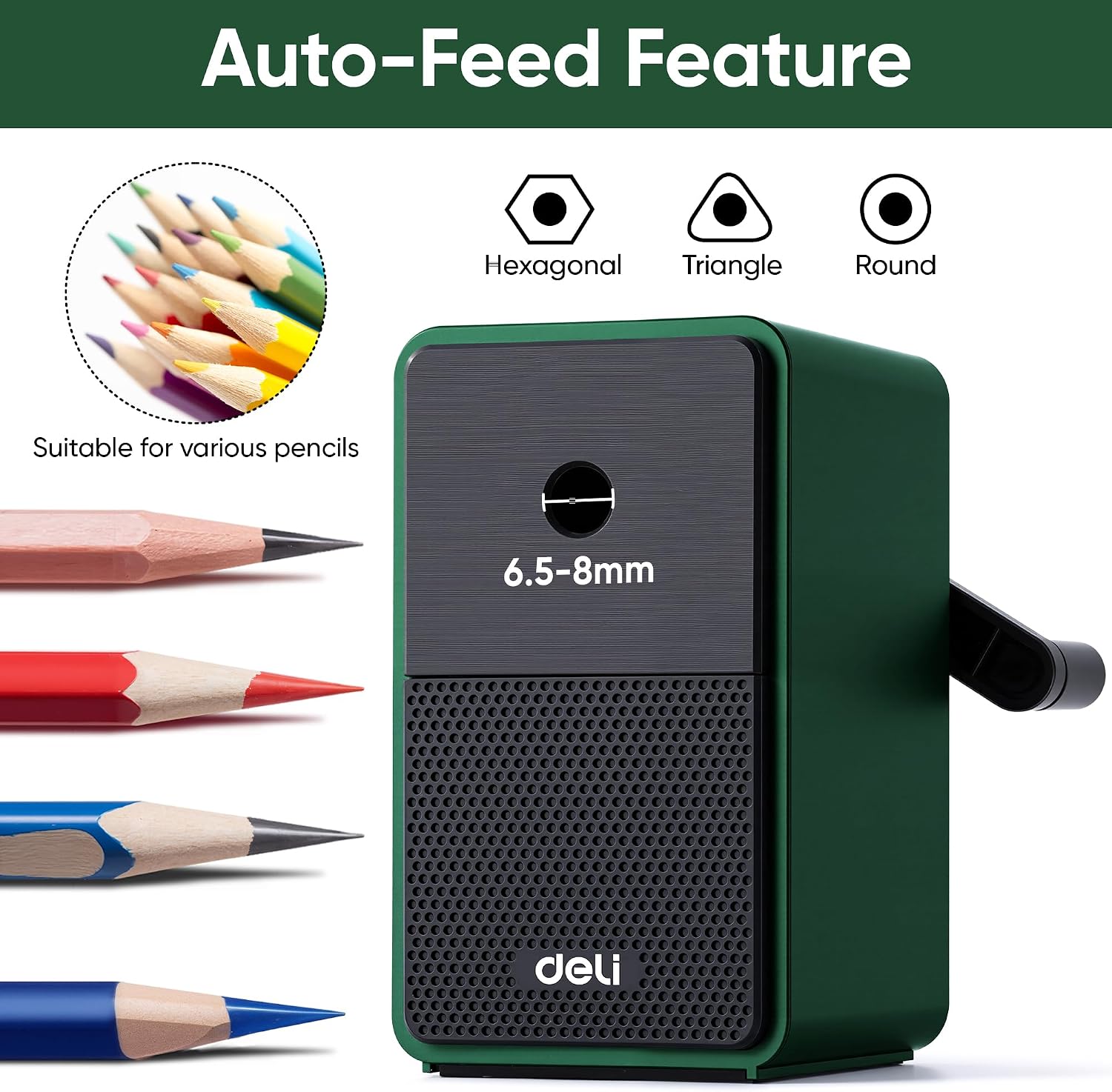 Deli Manual Pencil Sharpener, Deep Green image 3