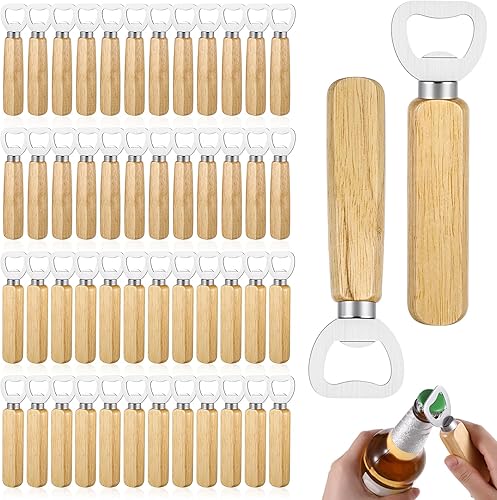 Juego de 50 abridores de botellas de acero inoxidable a granel, abrebotellas de madera de mano resistente para camarero, boda, fiesta, hogar,