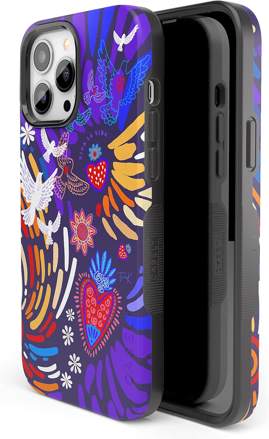 Casely Funda para iPhone 14 Pro | Viva La Vida | Frida Kahlo Collage Floral | Compatible con MagSafe | Diseño protector audaz 05 Frida Kahlo | Viva