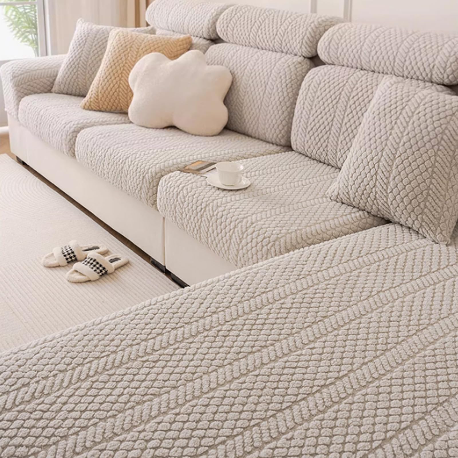 Housse de coussin de canapé individuel en peluche épaisse et antidérapante