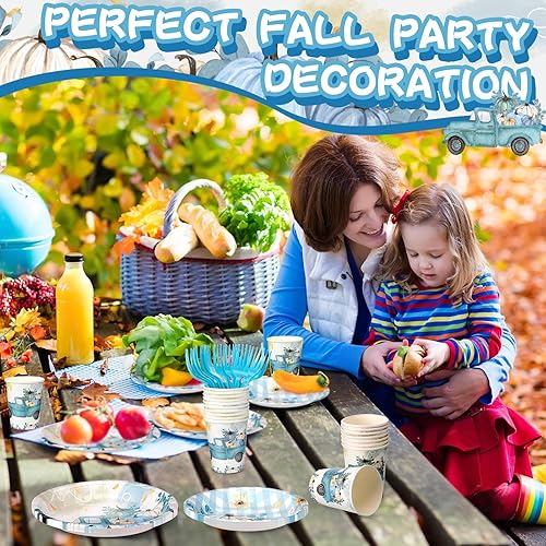 Miniatura 6 de Sliner 180 piezas de suministros para fiesta del día de Acción de Gracias, platos, servilletas, vasos, servir, 30 platos de papel desechables para