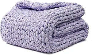 YnM Weighted Blanket, Handmade Chunky Knitted Design, Soft and Cozy, Temperature Regulating and Breathable, Machine Washable Throw for Sleep or Home Decor (Purple Fancy Yarn, 60x80 Inch, 15lbs)